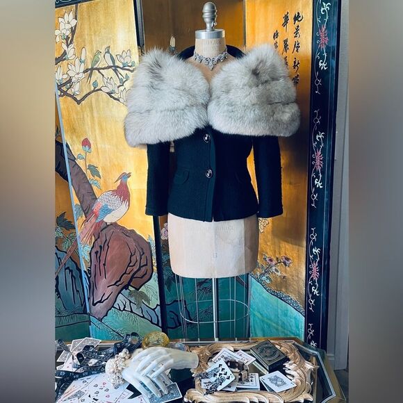 ♥️ White Norwegian FOX Fur Stole Bridal Shawl Cape, Winter Wedding Caplet Gatsby - Picture 16 of 16